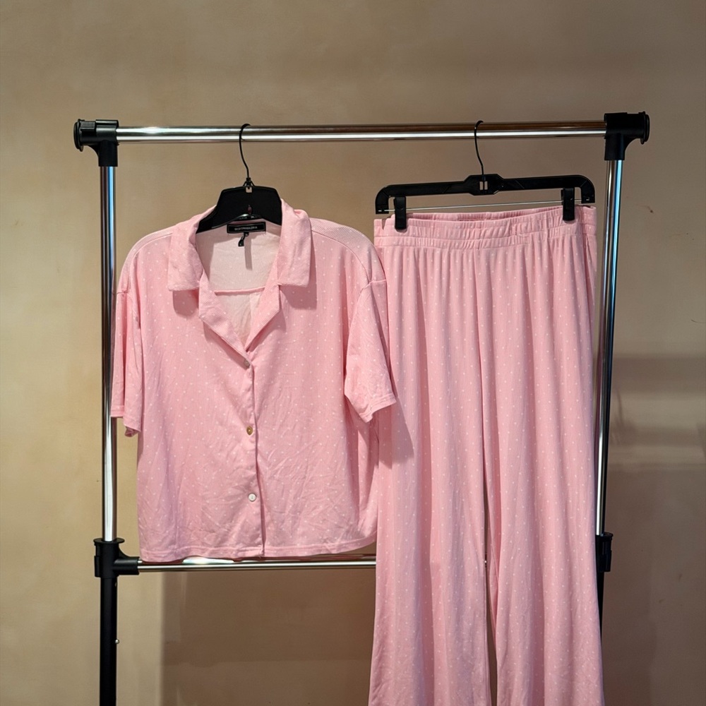 BCBGMaxAzria Light Pink Button-Up Pajama Set